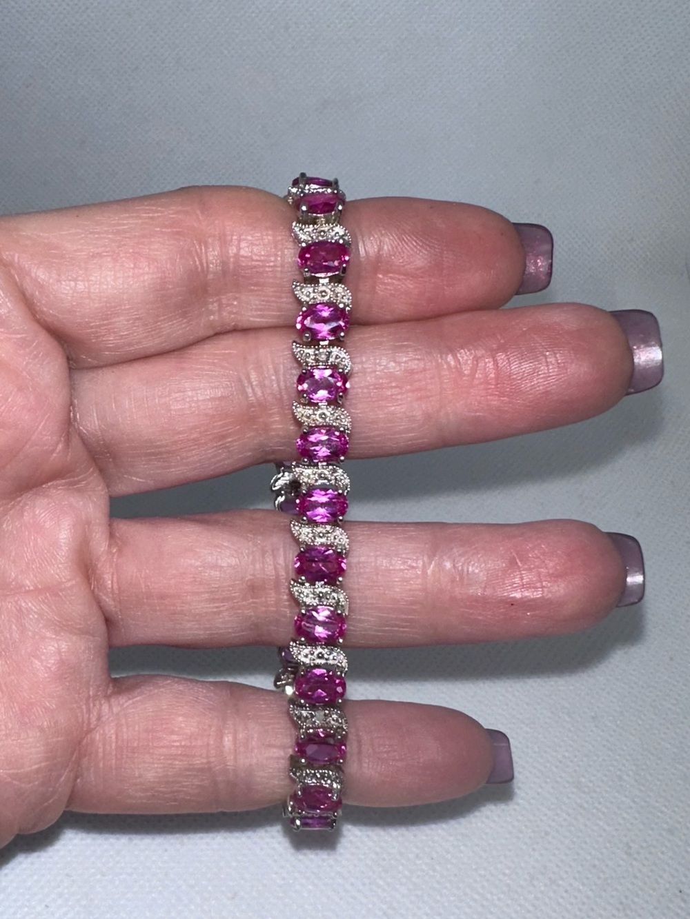 Pink Topaz Oval Bracelet set in Sterling Silver